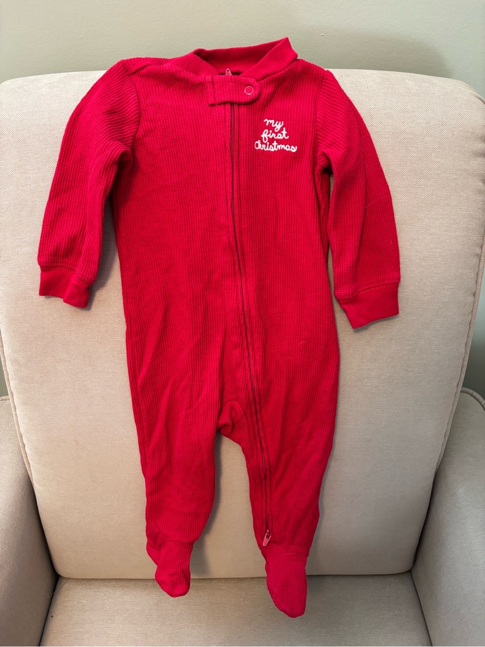 Carters Baby Red 'My First Christmas' Footed One-Piece 6-9 months